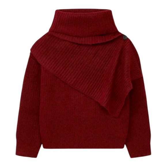 THAKOON‎ Woomen's Burgundy Chunky Scarf Turtleneck Sweater Size XS - Picture 2 of 13